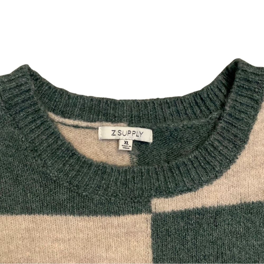Z Supply Cream Green Colorblock Crop Crewneck Sweater Top XL Beige Twee Retro - Picture 3 of 9